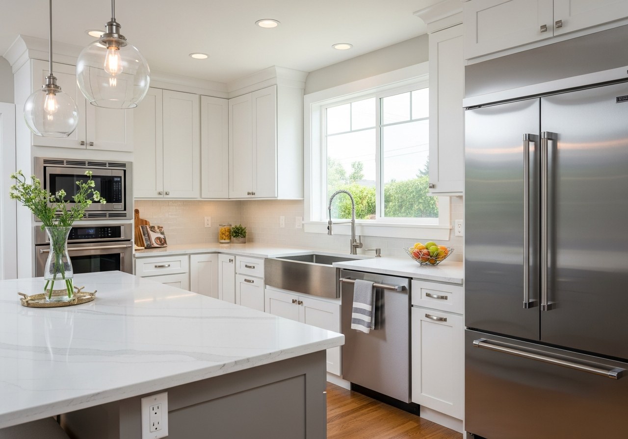 Custom white kitchen cabinet remodel in Bellevue, WA — North Sound Remodel